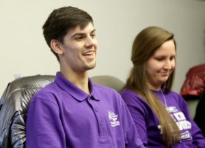 Photo by Alan Warren, Messenger-Inquirer/awarren@messenger-inquirer.com Kentucky Wesleyan College student David Leiz talks about his experience at the KWC sophomore service trip to Give Kids the World Village in Kissimmee, Florida over the winter break.  
