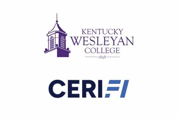 The Kentucky Wesleyan cupola logo and the CeriFi logo on a white background
