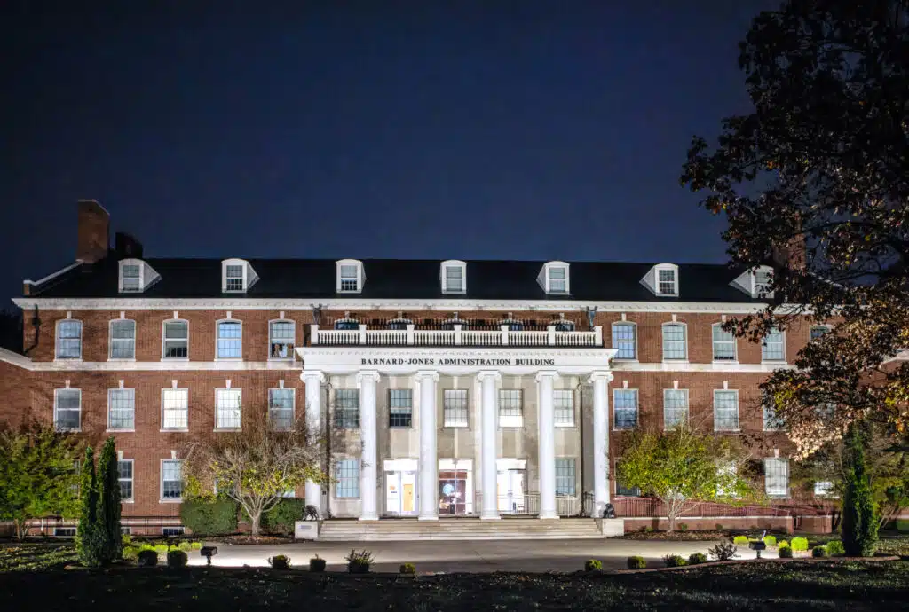 Barnard Jones Administration Building at night