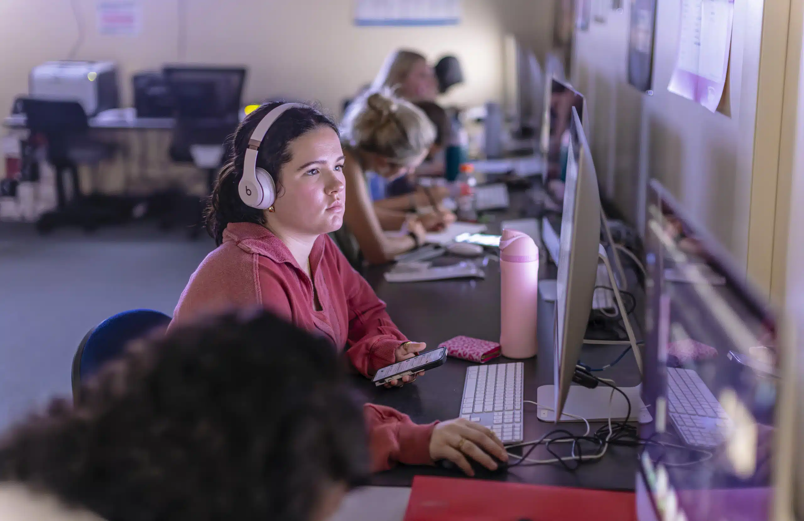 A group of students working inside the Animation Lab